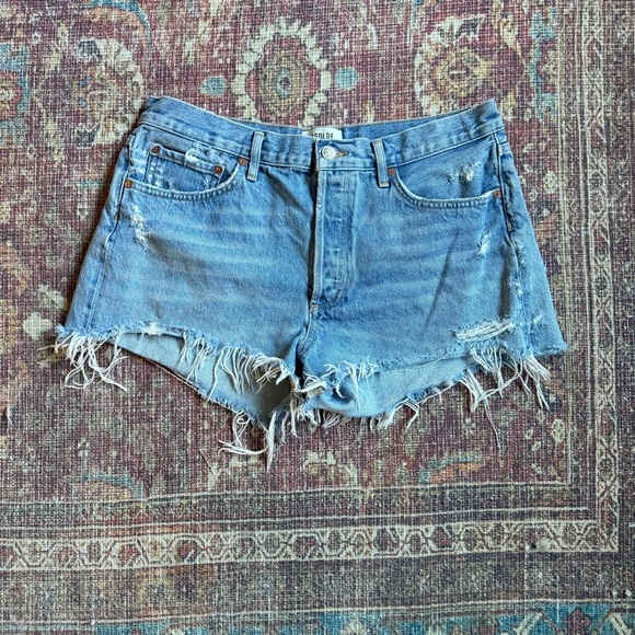 Agolde Button Fly Size 30 Parker Distressed Denim Women Shorts - Picture 2 of 13